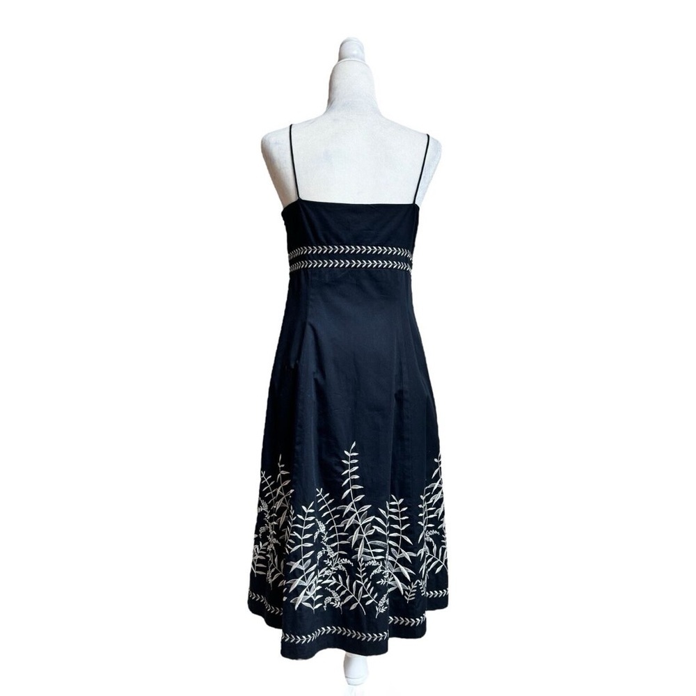 Ann Taylor Black Cotton Sleeveless Fit Flare Midi Women Sz 12 Floral Embroidered - Picture 3 of 8